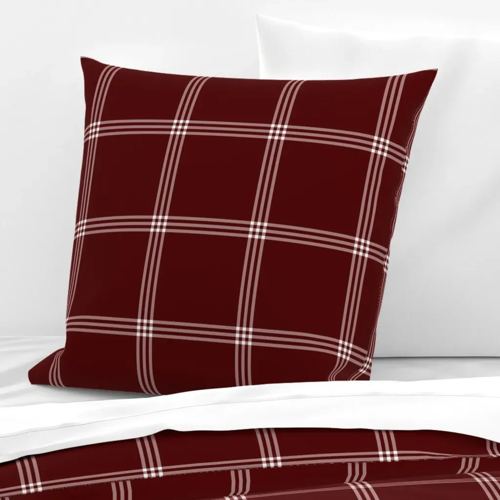 XL Triple Windowpane Grid Check Plaid Euro Pillow Sham - Burgundy product
