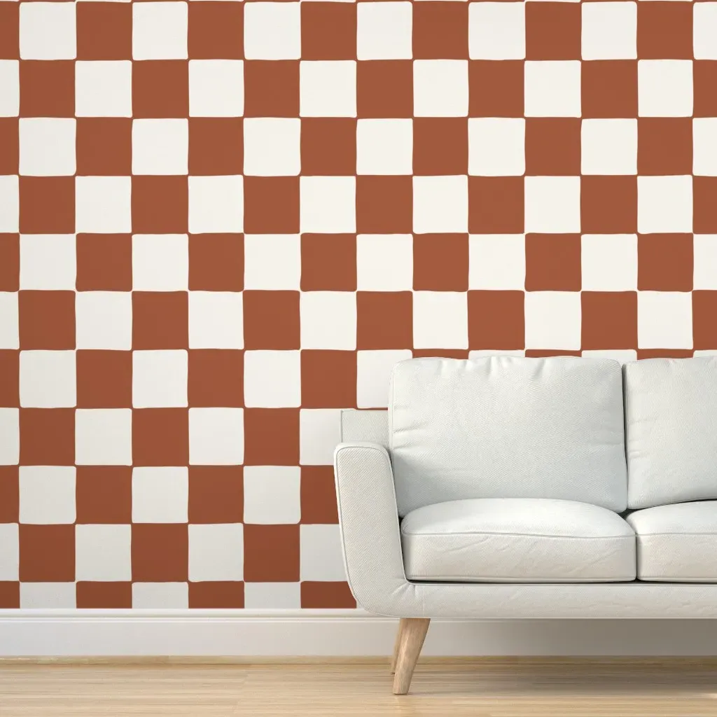 XXL Checkerboard Organic Edge Peel & Stick Wallpaper - Burnt Sienna product