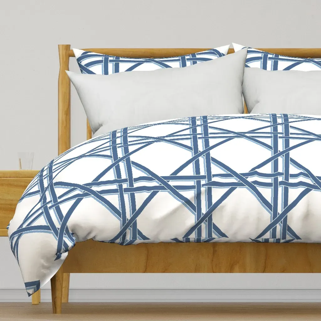 Yale Blue Cane Rattan Trellis Duvet Cover - Steel Blue product