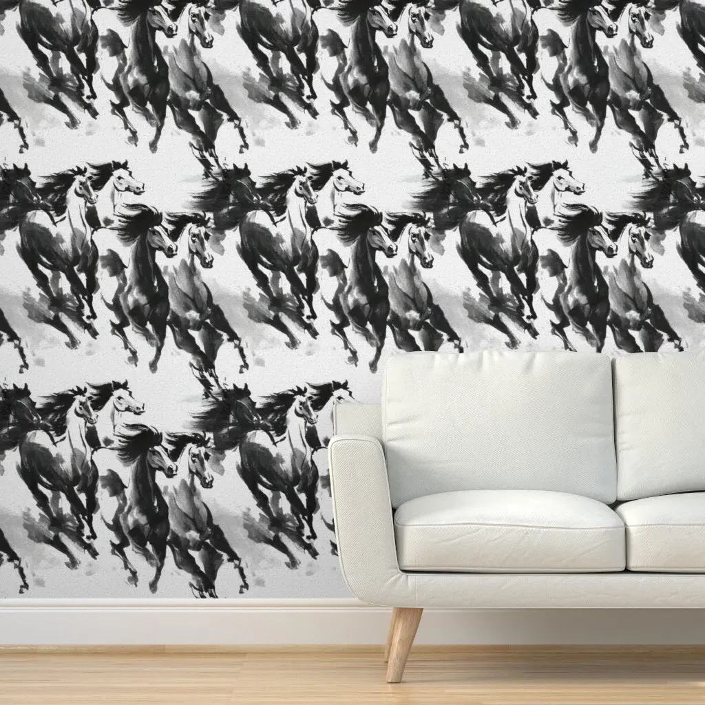 Year Of Horse Sumi-E 03 Peel and Stick Wallpaper - Black product