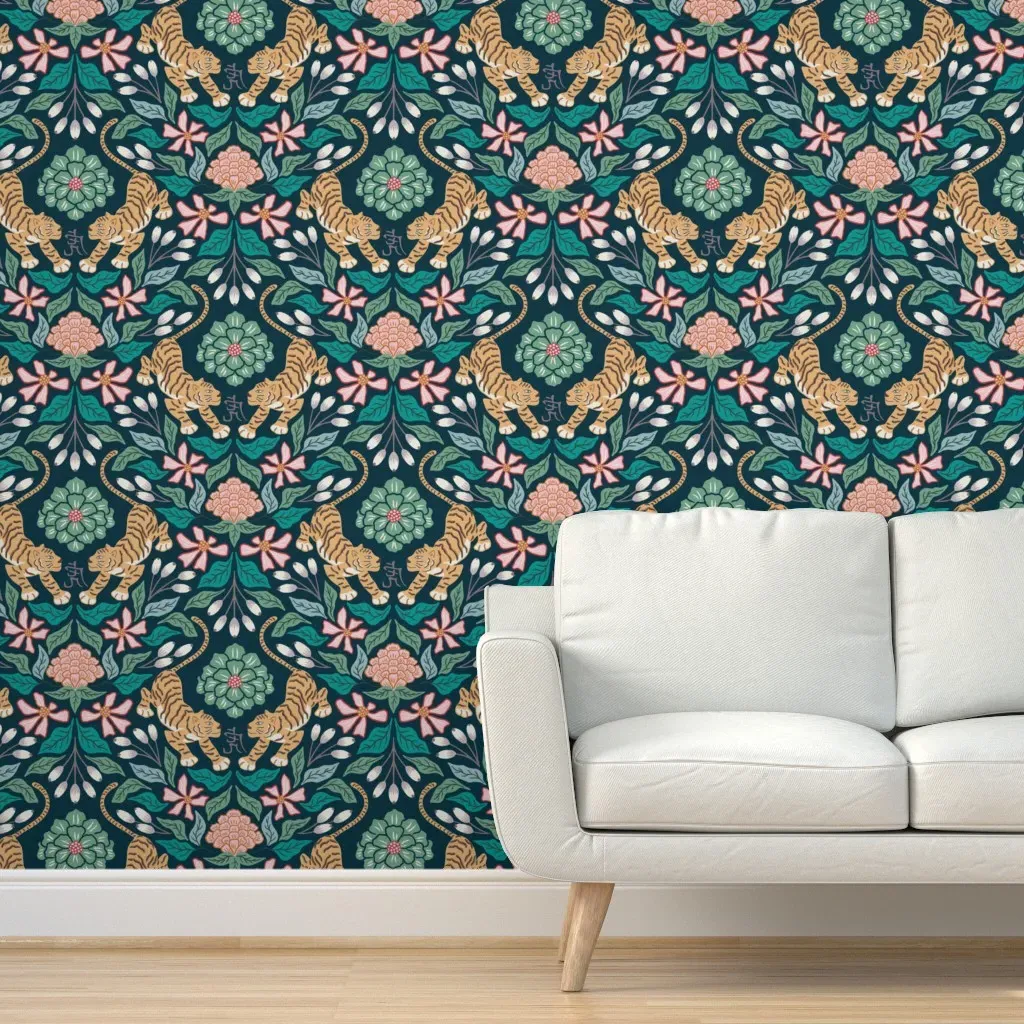 Year Of The Tiger Peel and Stick Wallpaper - Orange, Dark Teal product