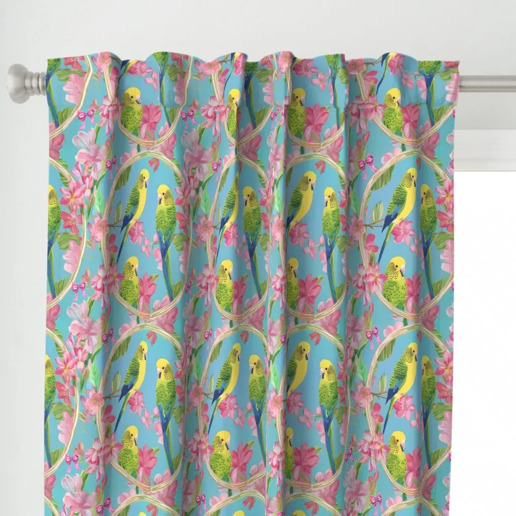 Yellow and Green Parrots Curtain Panel - Green alternate view