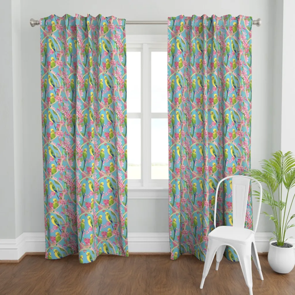 Yellow and Green Parrots Curtain Panel - Green product