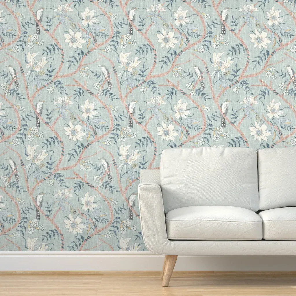 Yellow Billed Cuckoo Peel and Stick Wallpaper - White, Navy, Yellow product