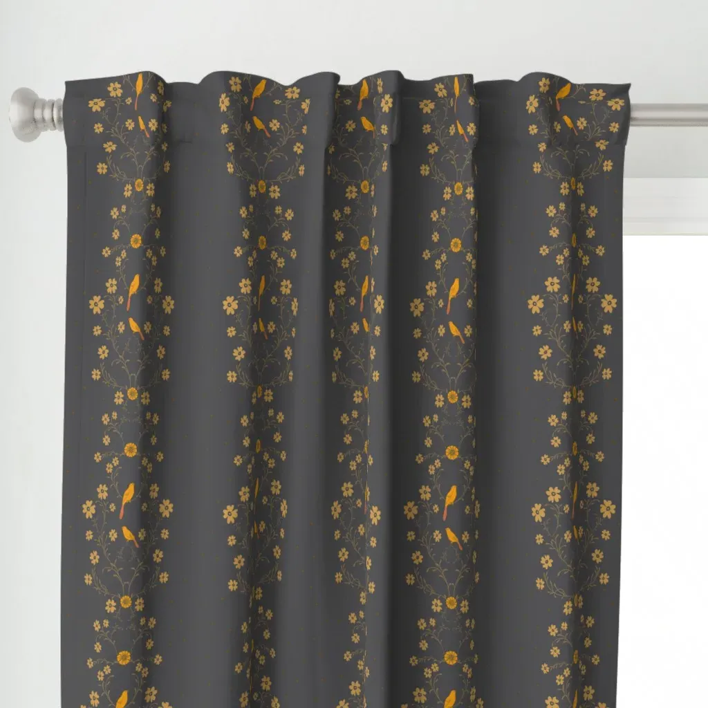 Yellow Bird Curtain Panel - Mustard Yellow alternate view