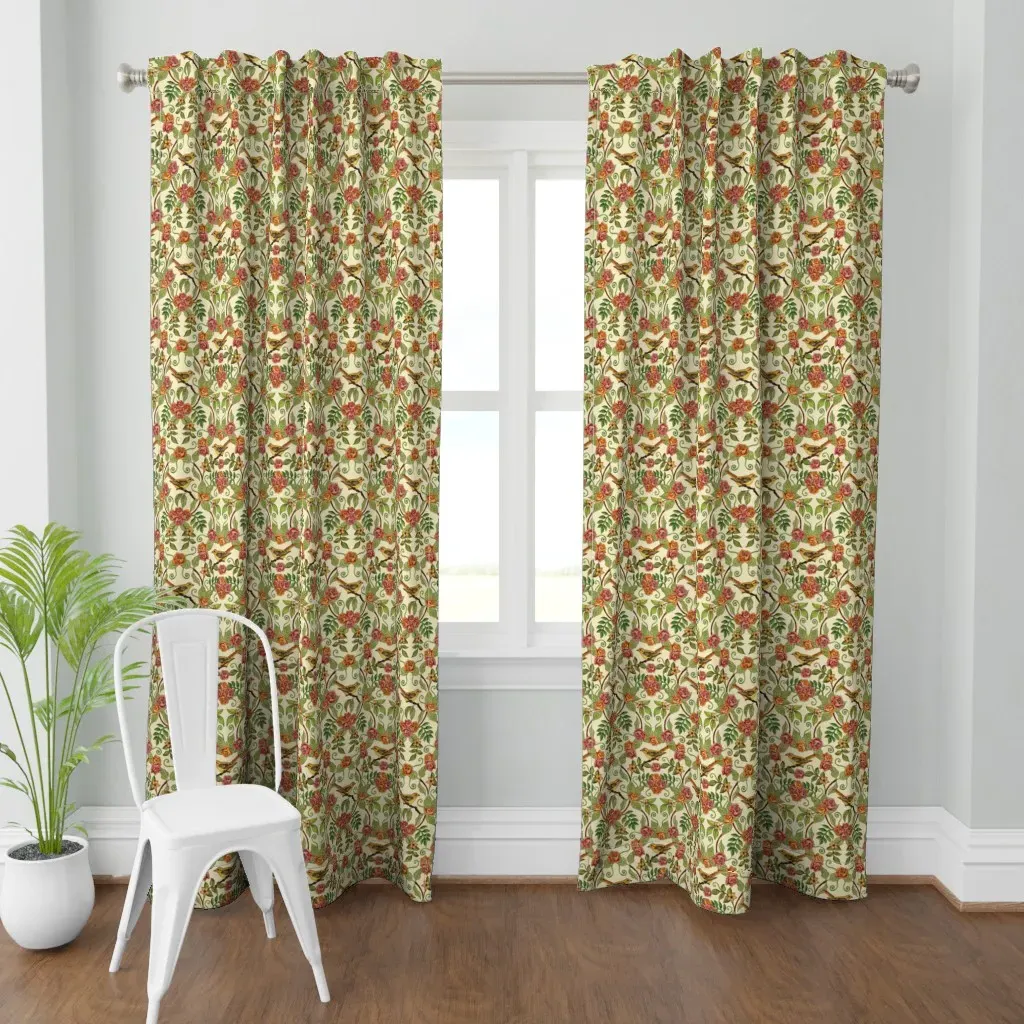 Yellow Bird Pattern Curtain Panel - Orange product