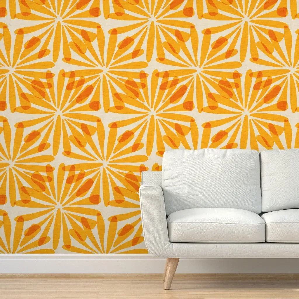 Yellow Flower Peel and Stick Wallpaper - Orange product