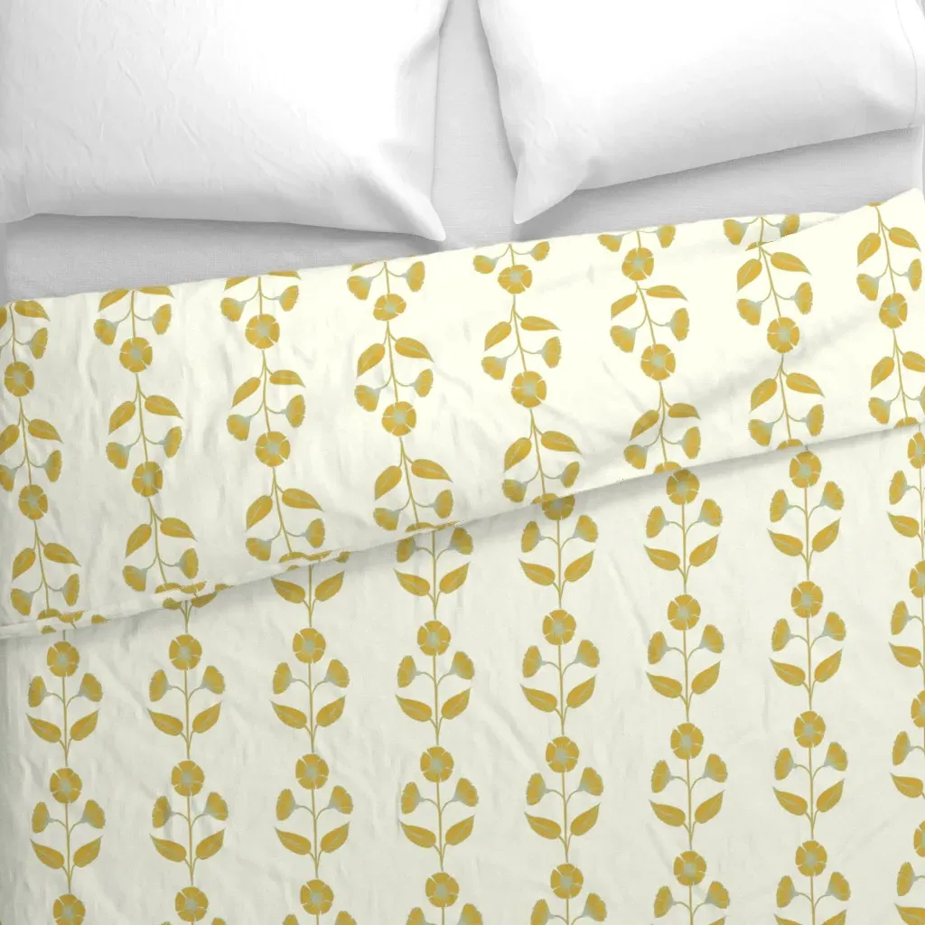 Yellow Flowers on Ivory Duvet Cover - Golden Yellow alternate view