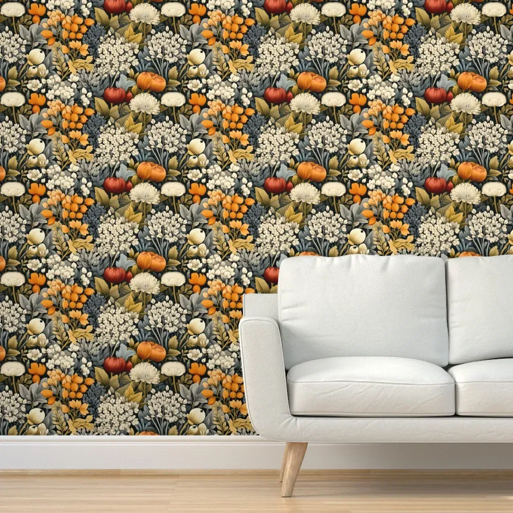 Yellow Wildflowers Peel and Stick Wallpaper - Burgundy product