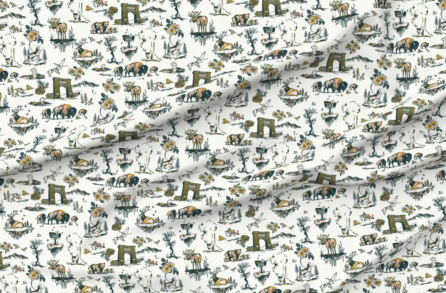 Yellowstone Animals Nature Wildlife Pique Fabric - Beige product