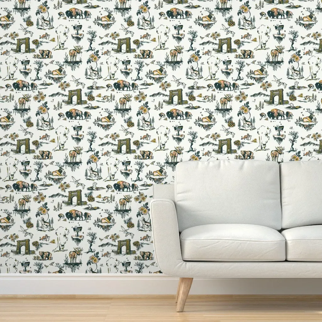 Yellowstone Animals Wildlife Pattern Peel and Stick Wallpaper - Beige product
