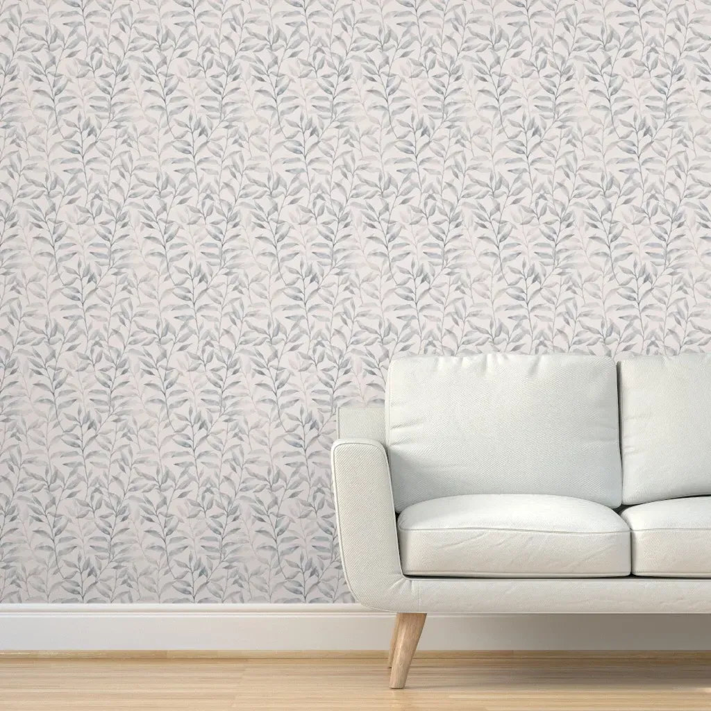 Yoko Japandi Climbing Leaves Peel and Stick Wallpaper - Soft Grey Ivory product