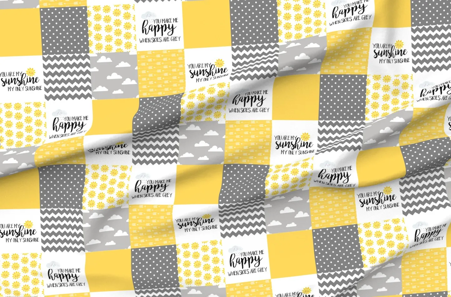You Are My Sunshine Wholecloth Cheater Quilt Fabric - Yellow, Gray product