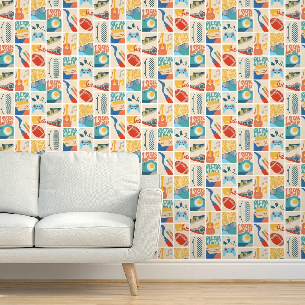 Young At Heart Snippets Retro Patchwork Peel and Stick Wallpaper - Coral product
