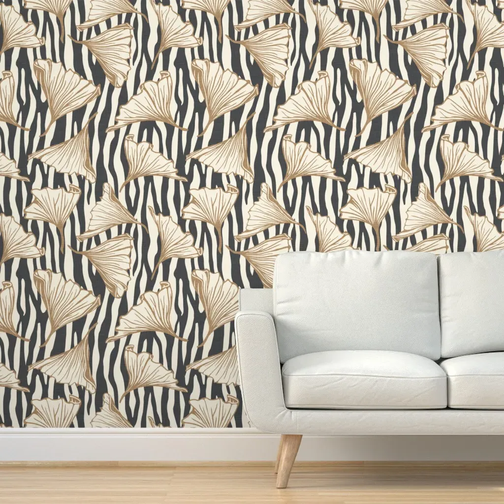 Zebra Gingko Large Peel and Stick Wallpaper - Charcoal, Linen product