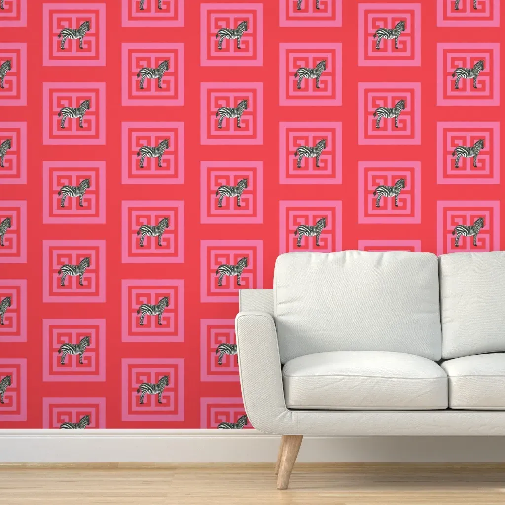 Zebra Greek Key Peel and Stick Wallpaper - Pink product
