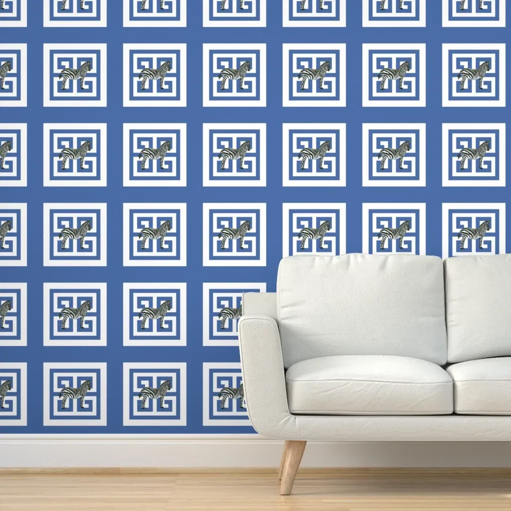 Zebra Greek Square Peel and Stick Wallpaper - Cobalt Blue product