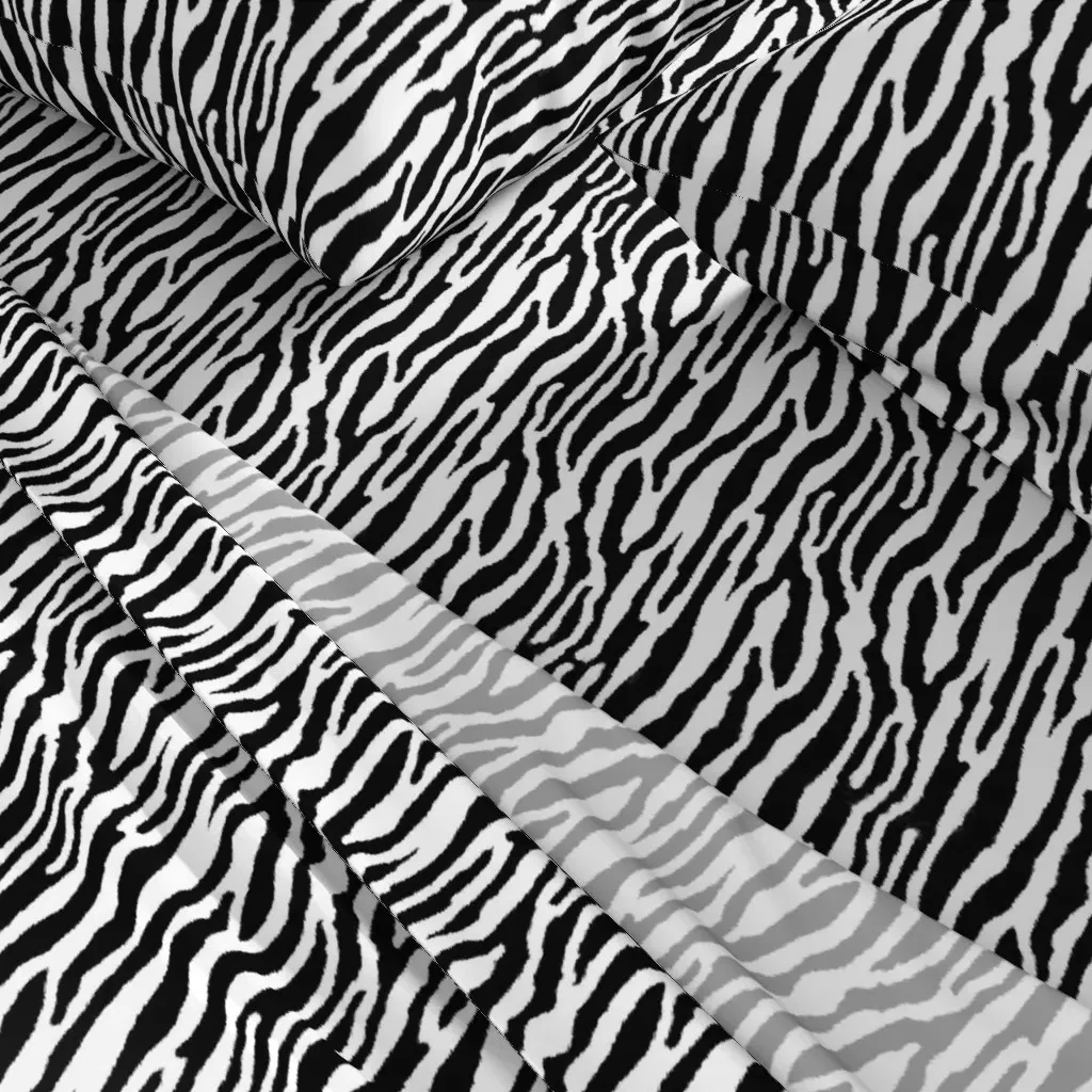 Zebra Or White Tiger Stripes Small Scale Queen Sheet Set - Black alternate view