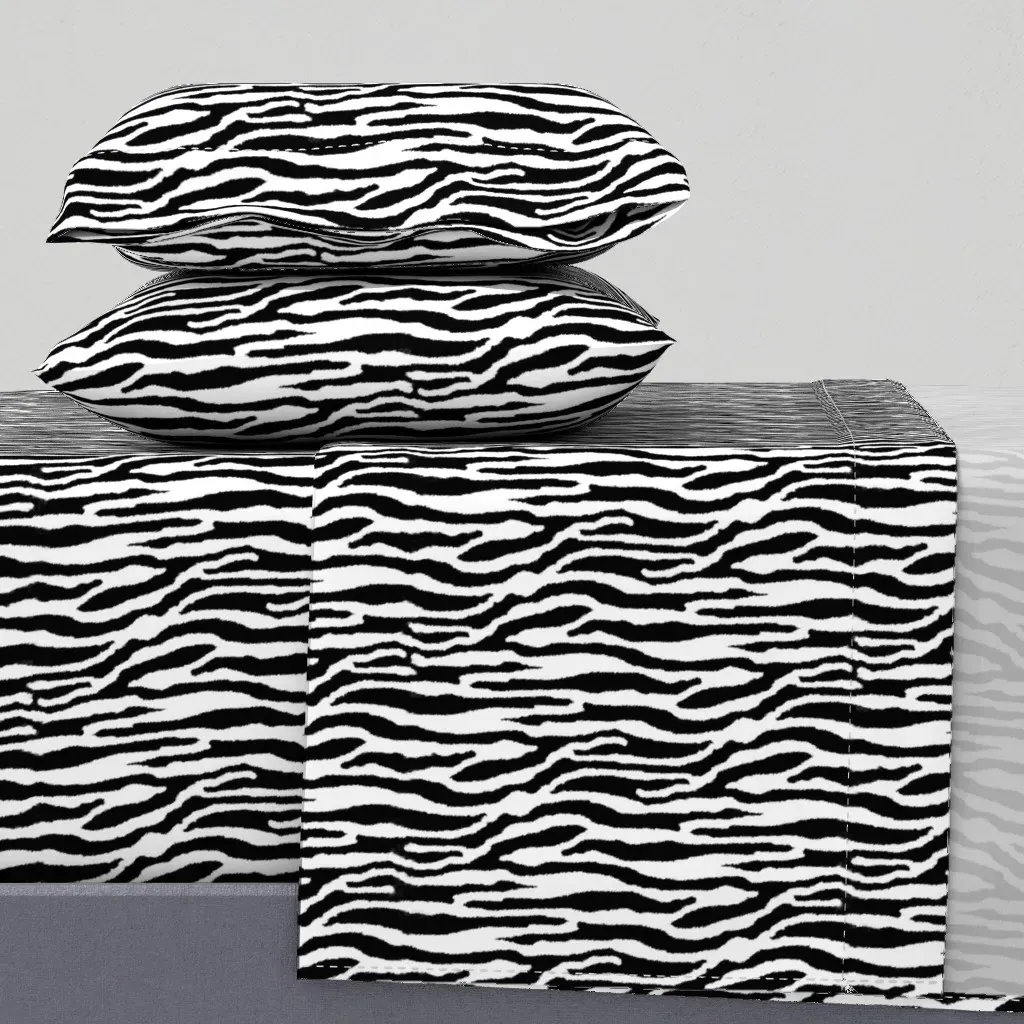 Zebra Or White Tiger Stripes Small Scale Queen Sheet Set - Black product