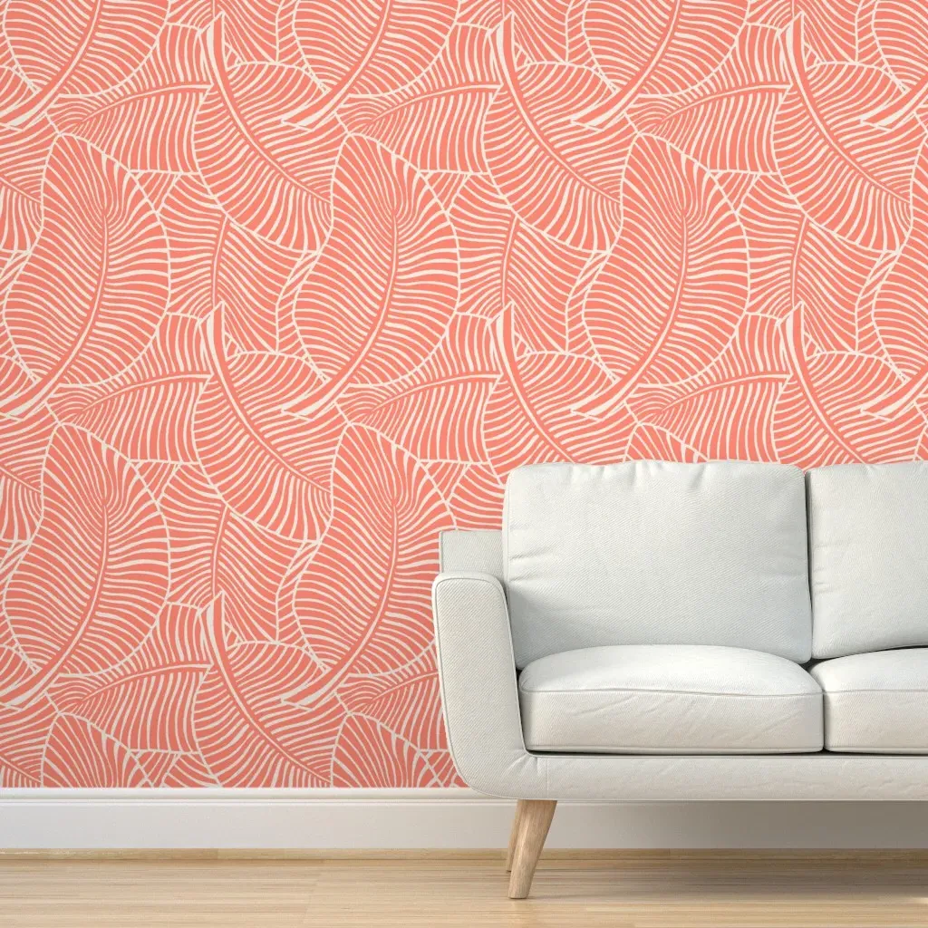 Zebra Palm Hawaiian Tropical Peel and Stick Wallpaper - Coral product
