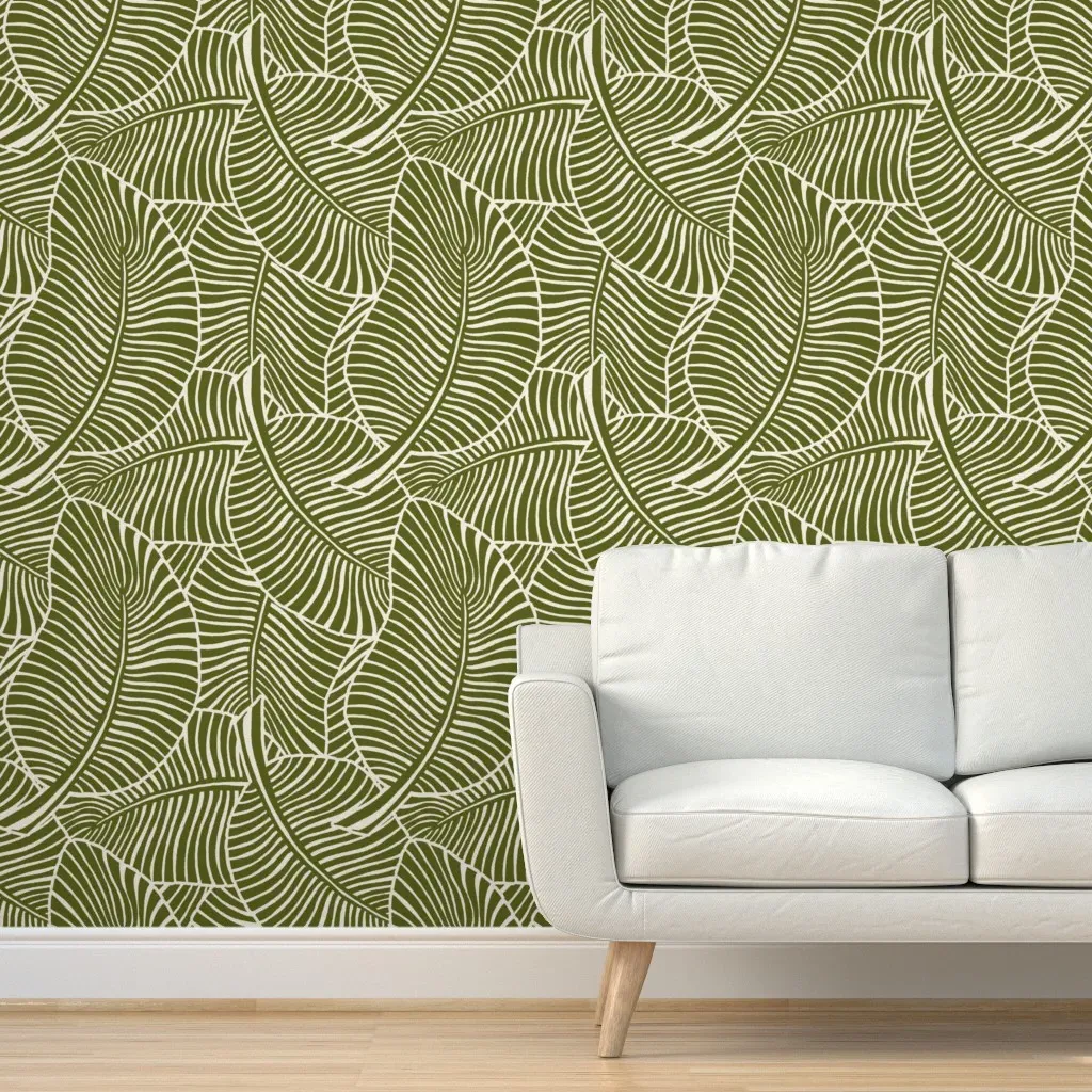 Zebra Palm Hawaiian Tropical Peel and Stick Wallpaper - Olive Green product