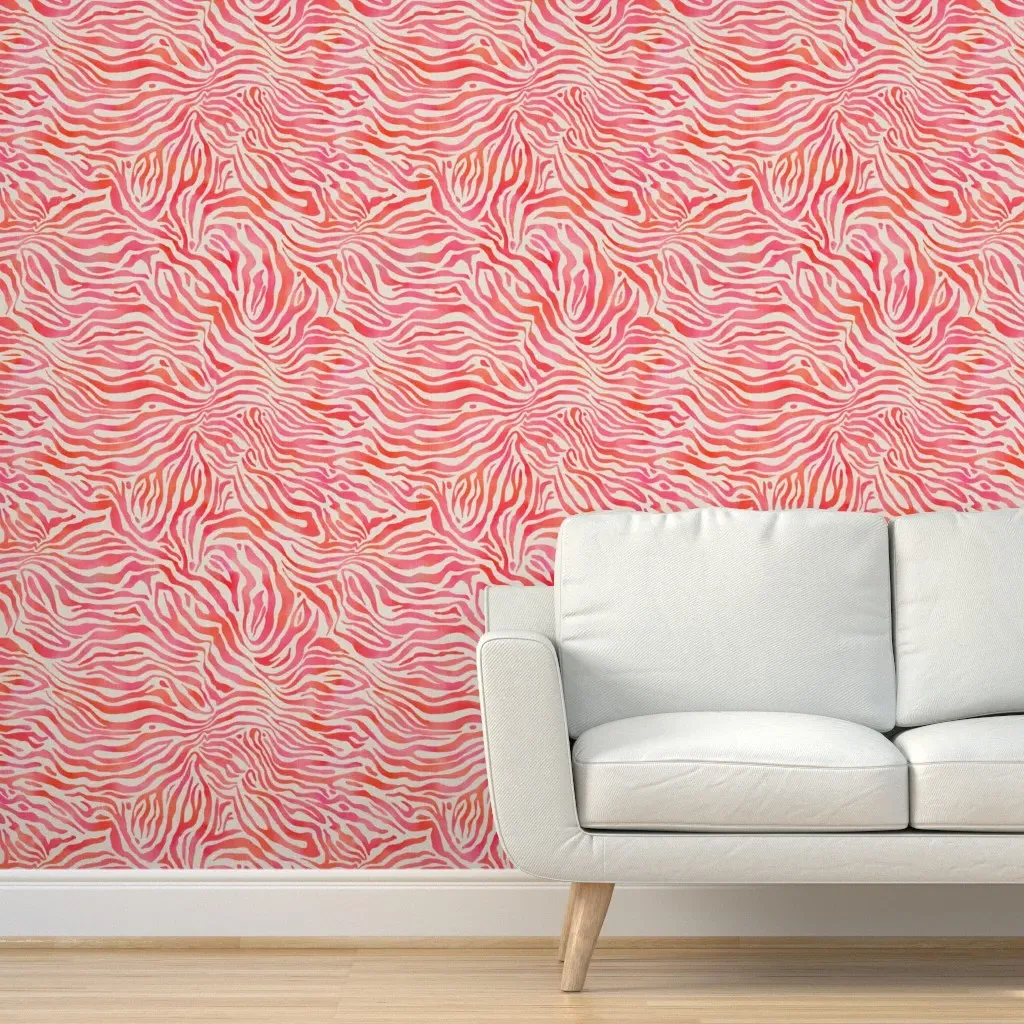 Zebra Print Watercolour Peel and Stick Wallpaper - Pink, Orange product