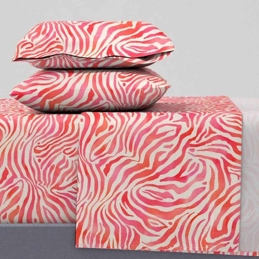 Zebra Print Watercolour Queen Sheet Set - Coral product