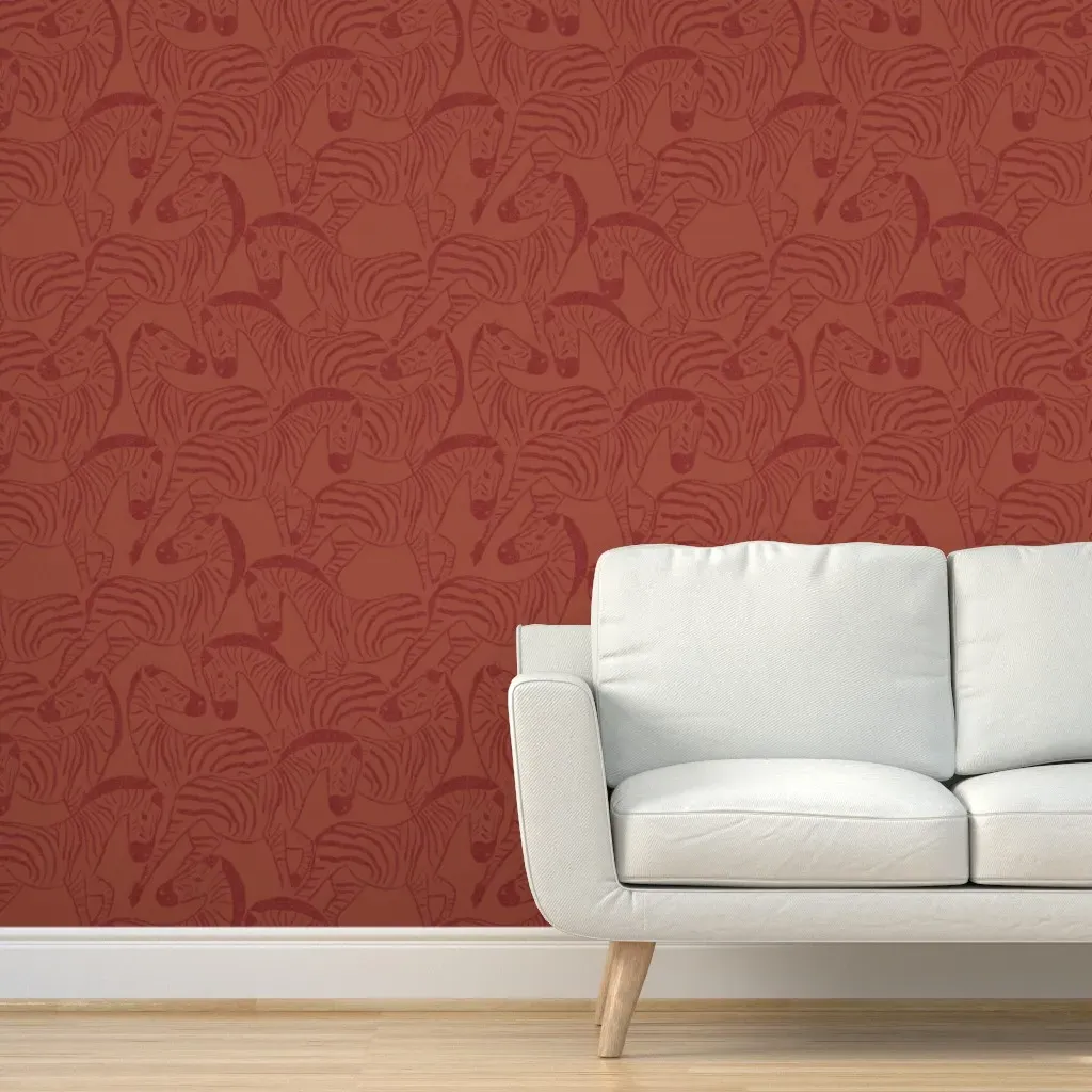 Zebra Stampede Large Scale Peel and Stick Wallpaper - Terracotta product