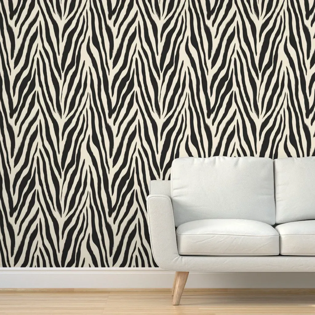 Zebra Stripe Animal Hide Peel and Stick Wallpaper - Black, Ivory product