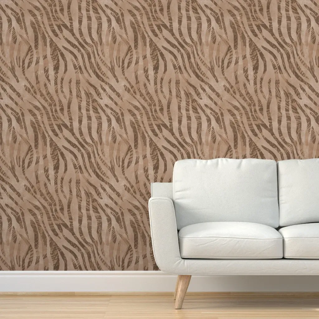 Zebra Stripes & Tropical Palm Peel and Stick Wallpaper - Mocca Brown product