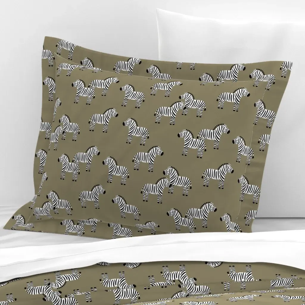 Zebra Wide Cotton Sateen Standard Flanged Pillowcase - Black product