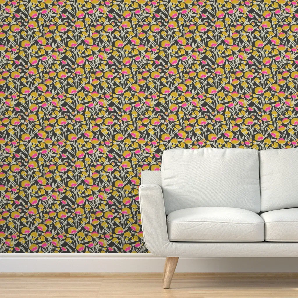 Zebrini Floral Mambo Peel and Stick Wallpaper - Yellow, Pink, Gray product