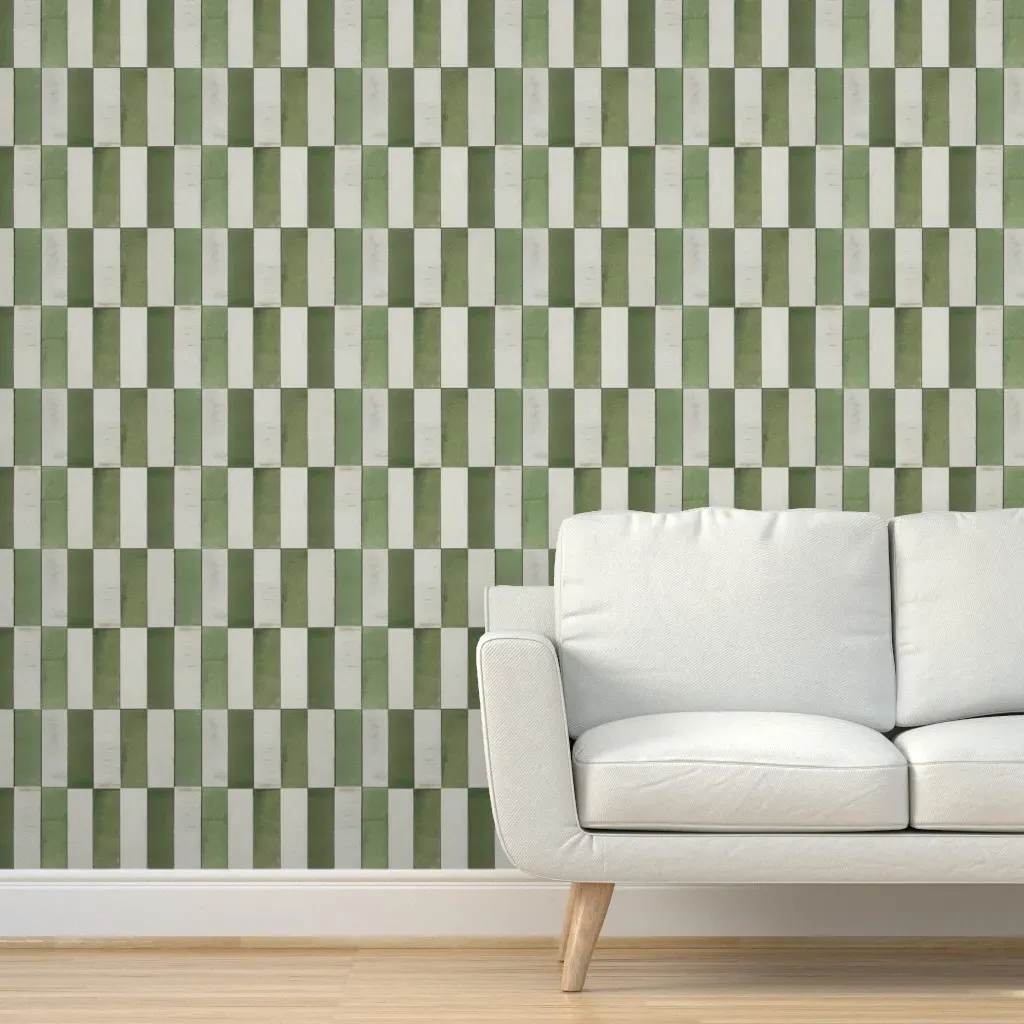 Zellige Tile Peel and Stick Wallpaper - Green, Cream product