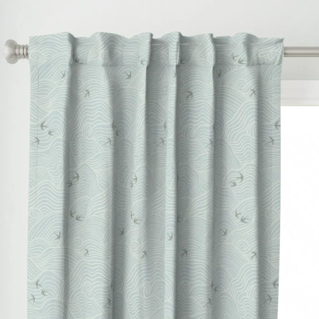 Zen Birds Flying Curtain Panel - Light Blue alternate view