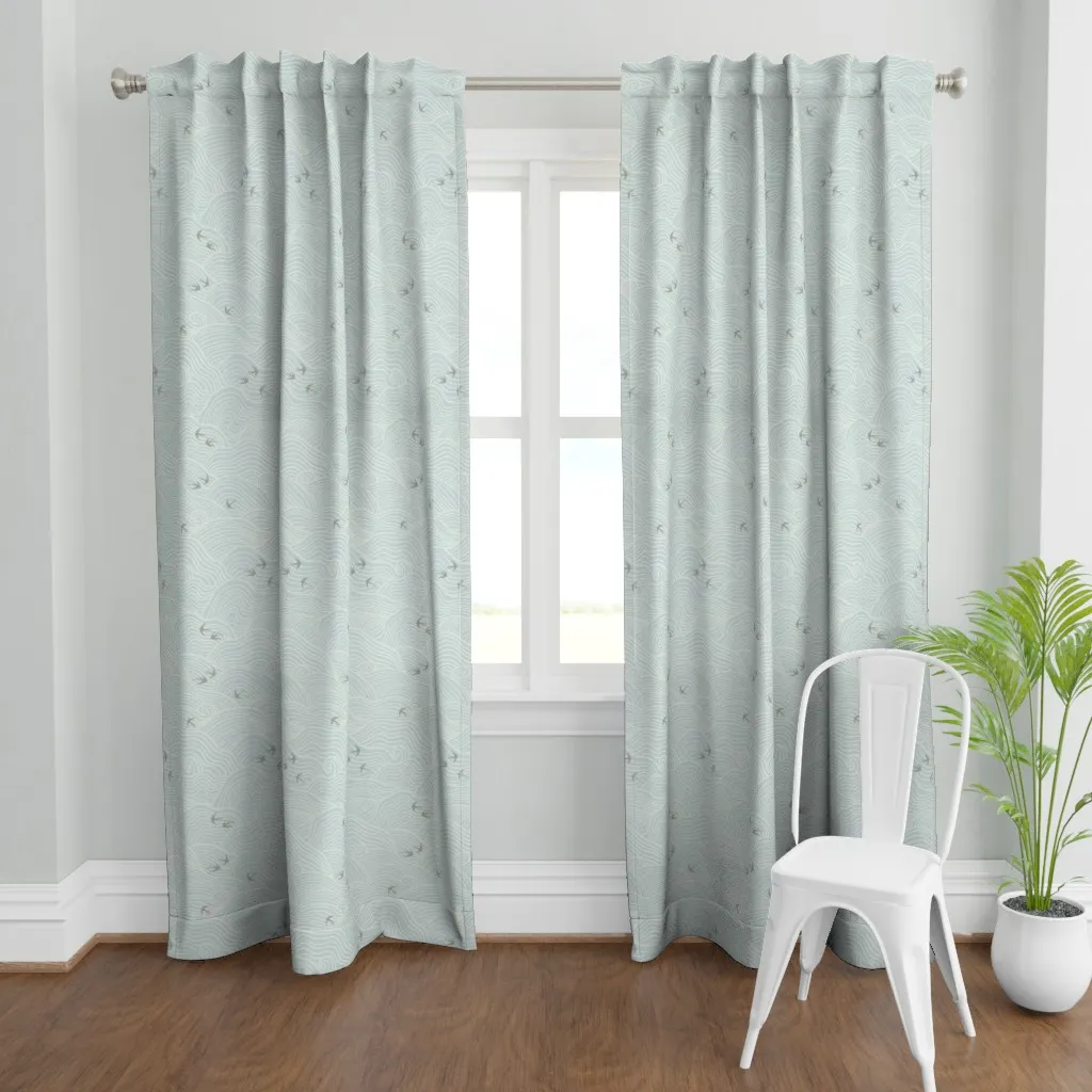 Zen Birds Flying Curtain Panel - Light Blue product