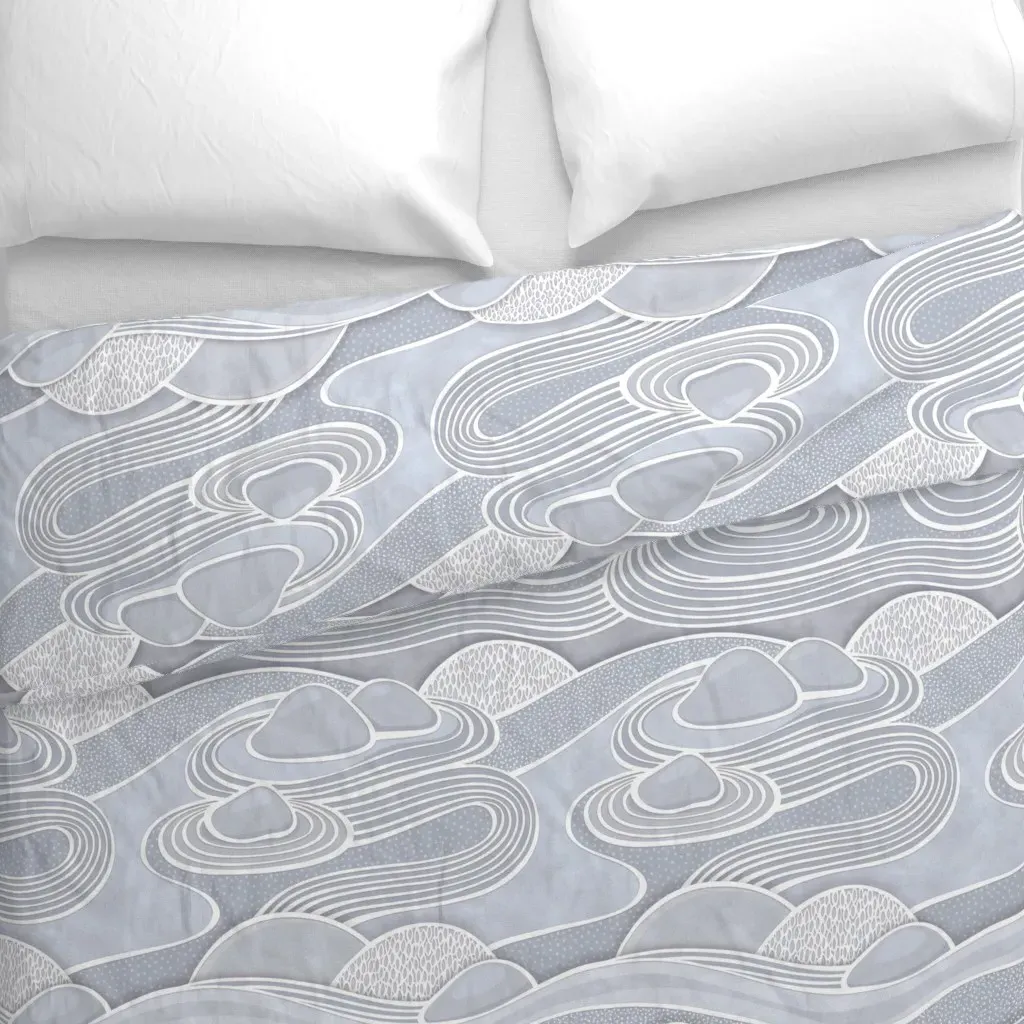 Zen Garden Gray Meditating At Duvet Cover - Light Gray alternate view