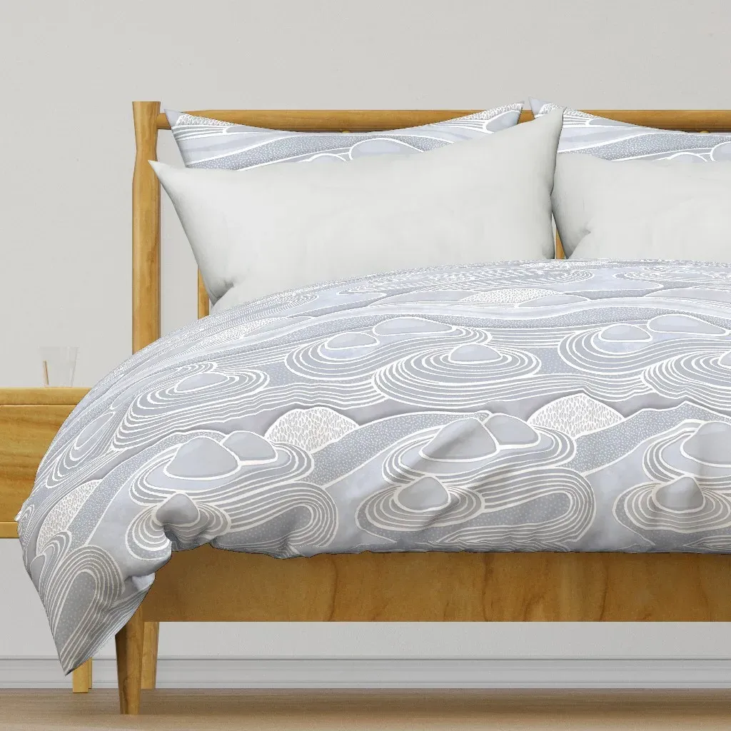 Zen Garden Gray Meditating At Duvet Cover - Light Gray product