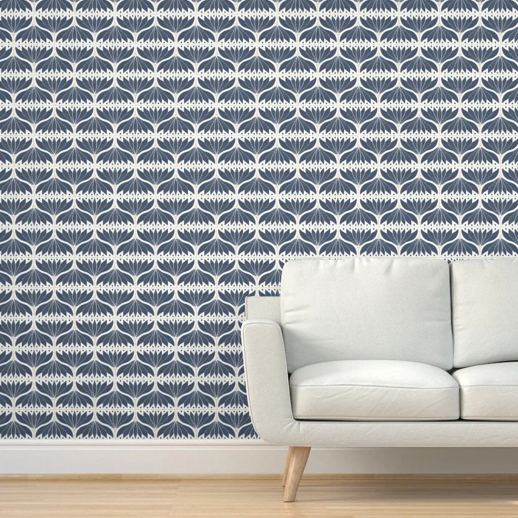 Zen Lotus Garden Peel and Stick Wallpaper - Navy Blue product