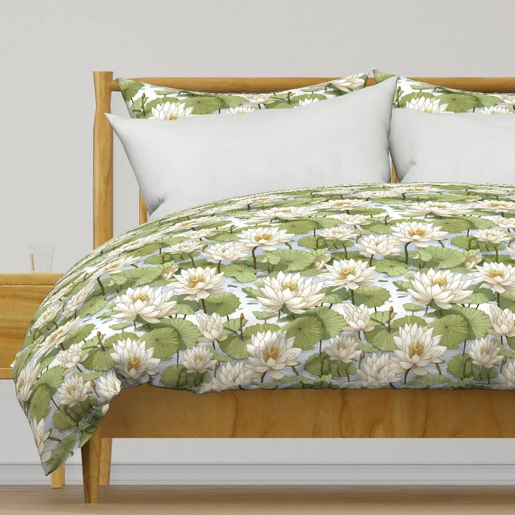 Zen Lotus Pond-9 Duvet Cover - White product