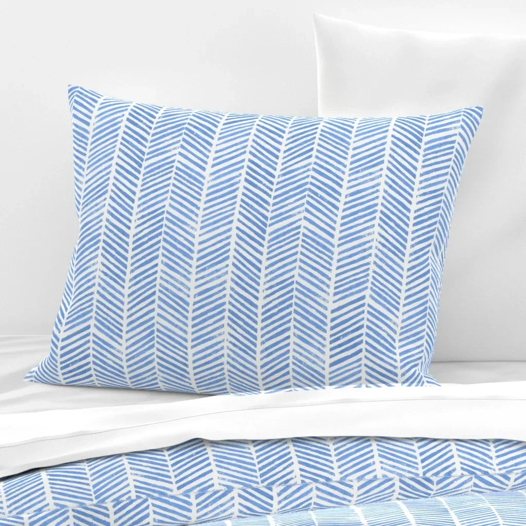 Ziggy Block Print Standard Knife Edge Cushion Cover - Light Blue, Cotton Sateen product