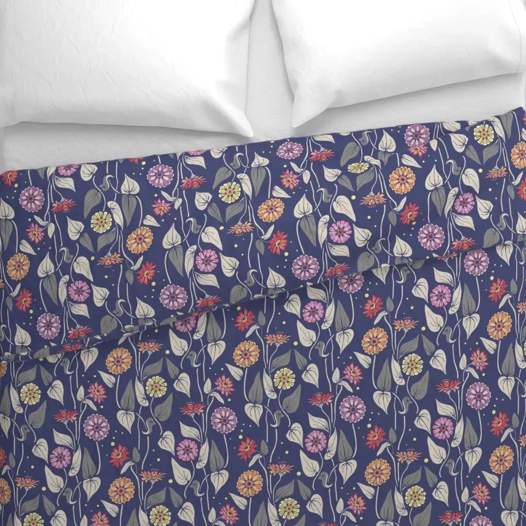 Zinnias In The Night Garden Duvet Cover - Deep Blue alternate view