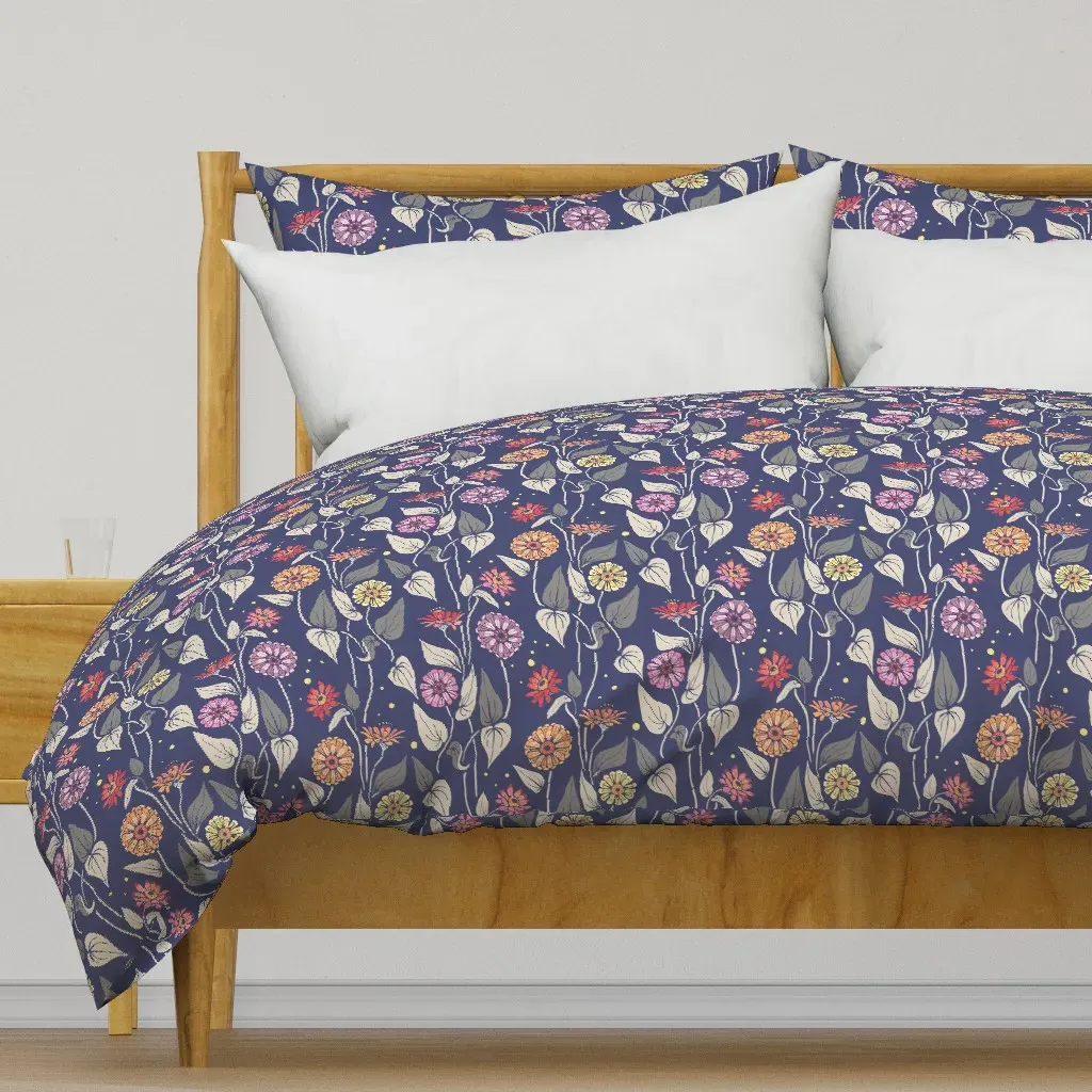 Zinnias In The Night Garden Duvet Cover - Deep Blue product