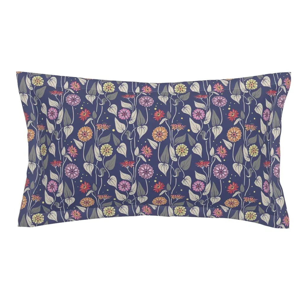 Zinnias In The Night Garden King Size Pillow Sham - Deep Blue product