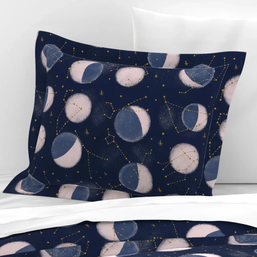 Zodiac Constellations Moon Phases Standard Flanged Pillowcase - Dusty Blue, Cotton Sateen product