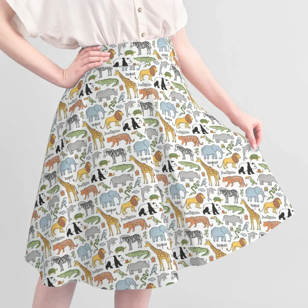 Zoo Jungle Animals Doodle Pique Fabric - White alternate view