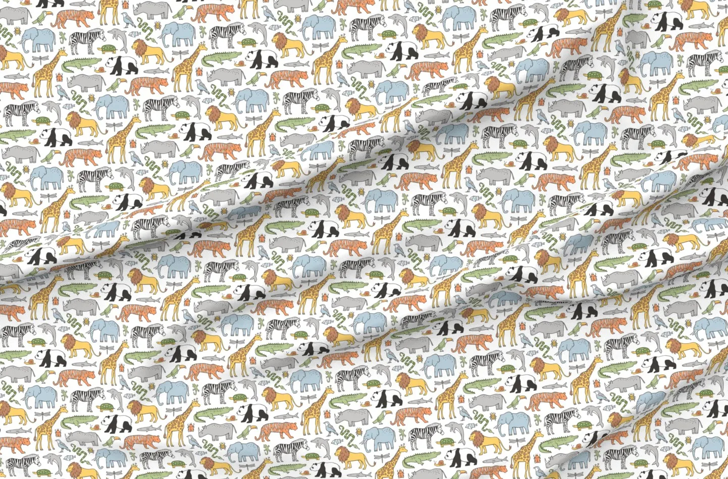 Zoo Jungle Animals Doodle Pique Fabric - White product