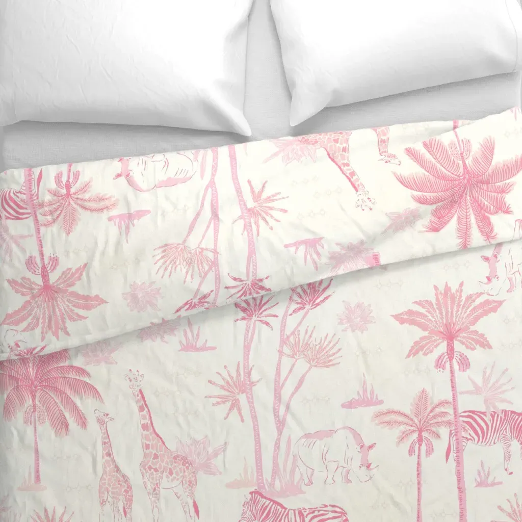 Zoo Safari Animals Toile Duvet Cover - Pink alternate view