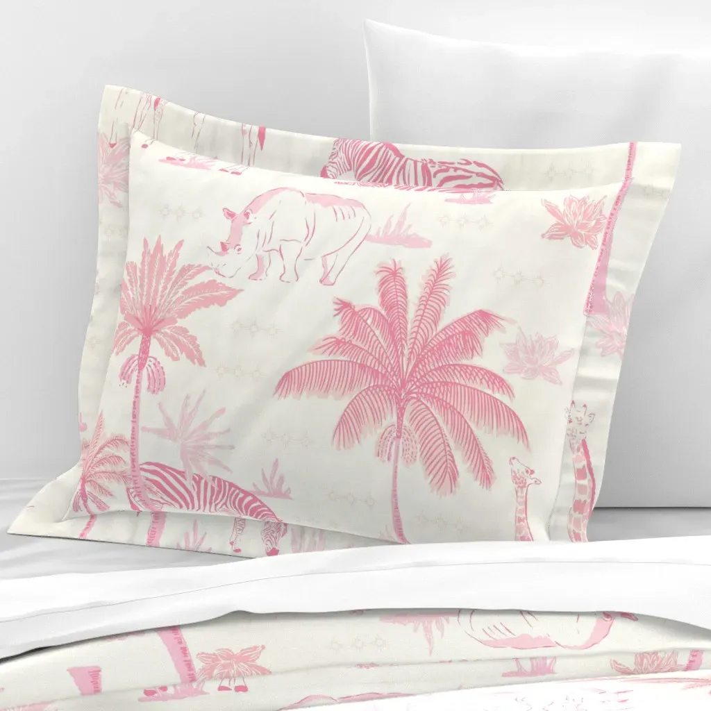 Zoo Safari Animals Toile Standard Flanged Cushion - Pink, Cotton Sateen product