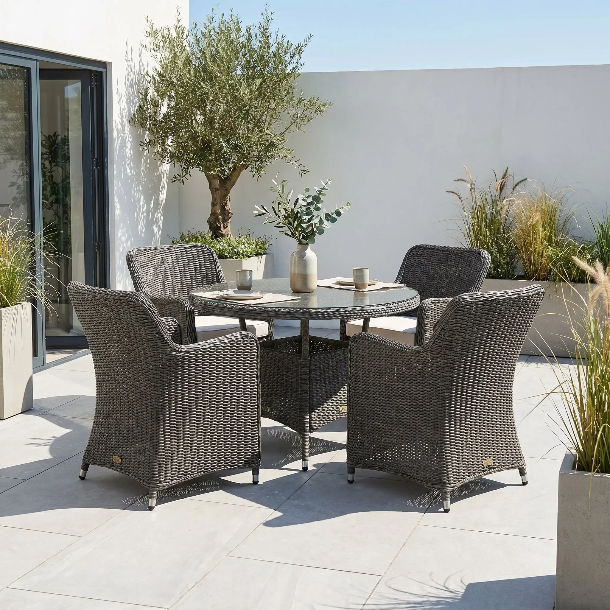 Ascot 4-Seater Round Dining Set - Grey, PE Wicker product