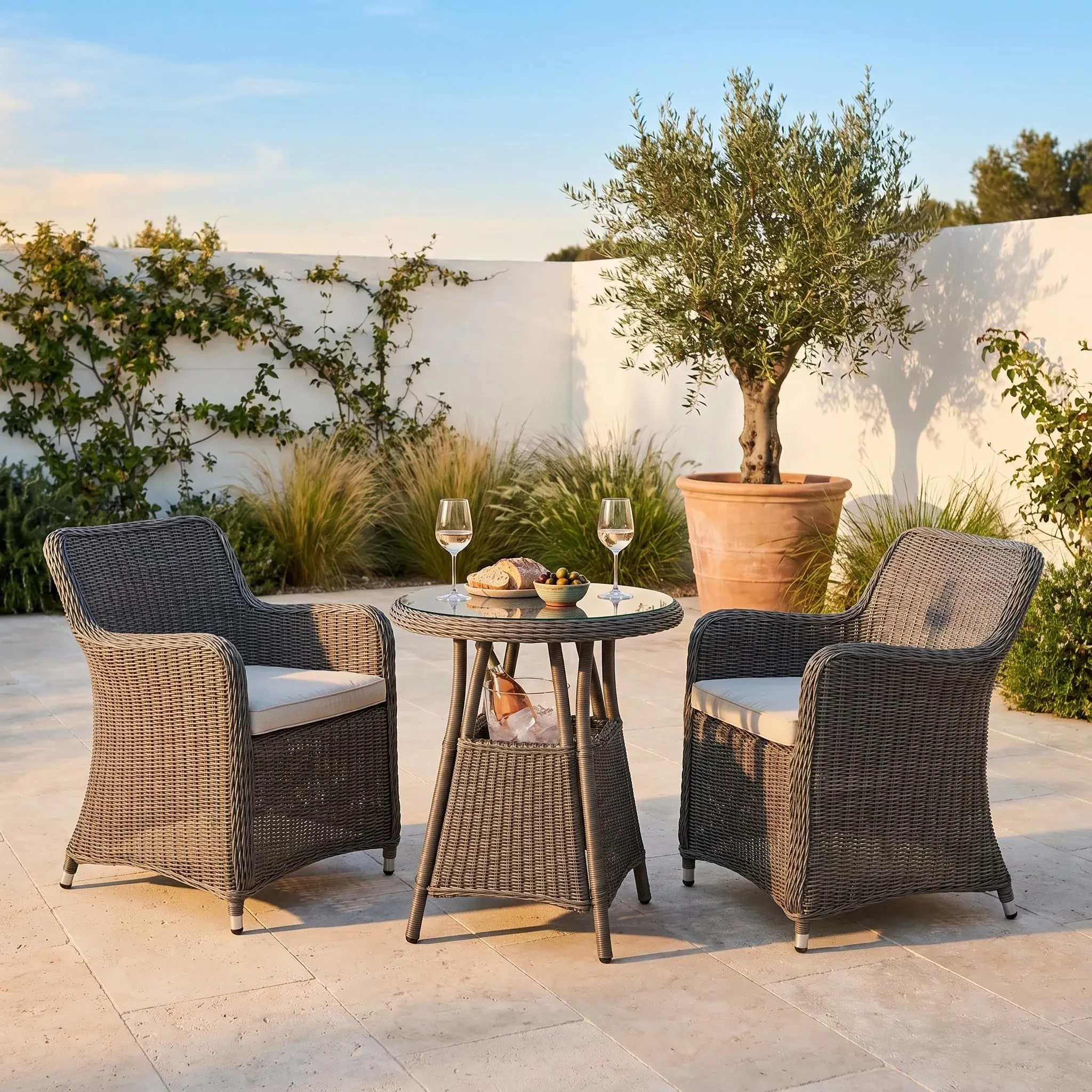 Ascot Bistro Set - Light Grey, Poly Rattan product